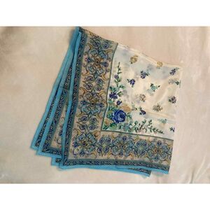 Vintage Oscar De La Renta Silk Scarf in Blue/Yellow/Cream Floral